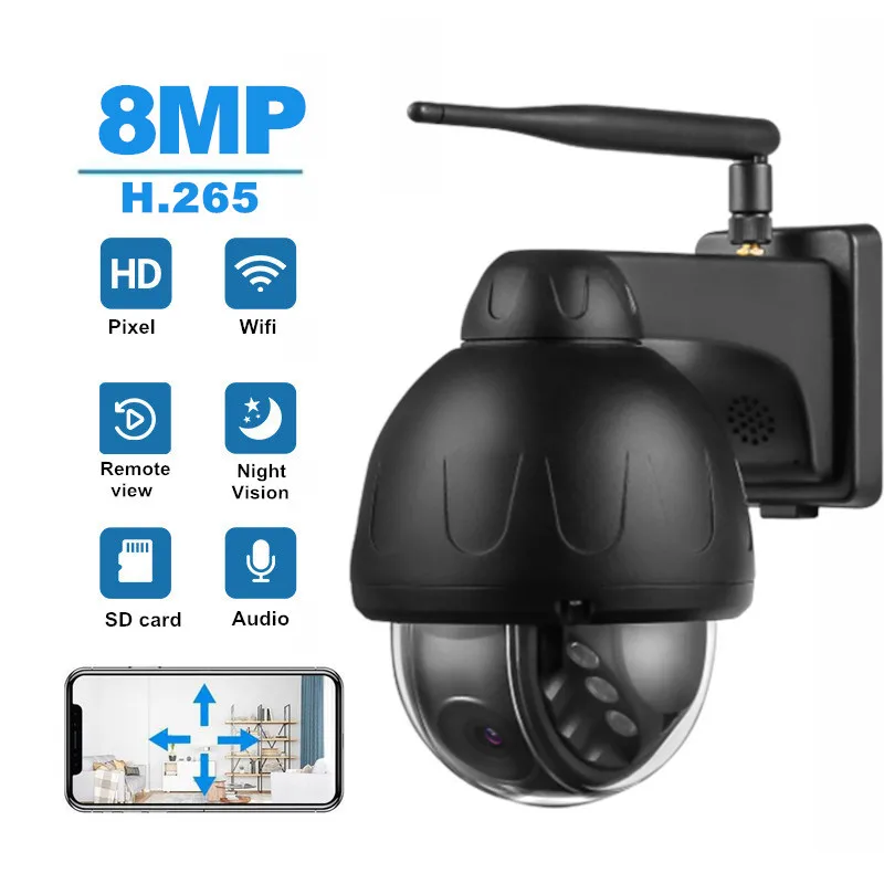 

Скоростная купольная беспроводная Wi-Fi камера 8 Мп, IP-камера PT с 3-кратным цифровым зумом, автоматическое слежение, H.265, аудио, камера видеонаблюдения