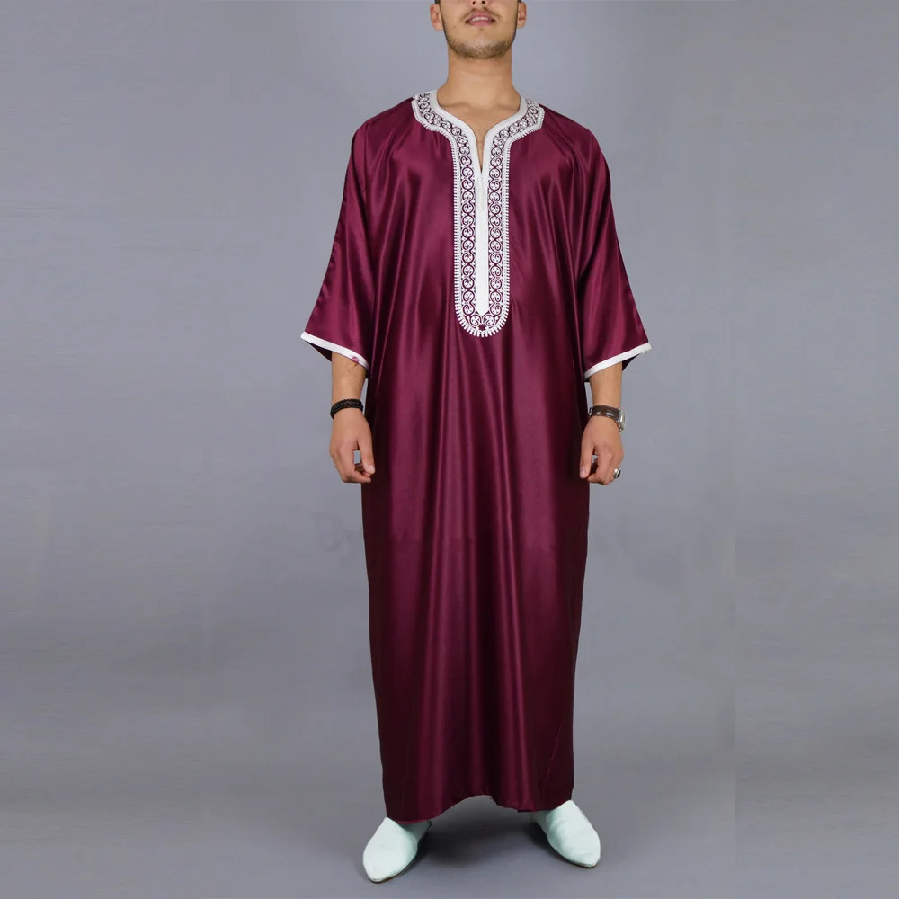 2023 Islam Kameez Thobe Abaya Muslim Men's Clothing Arabian Robe O-neck Middle Sleeves Galabia Musulamne Boubou  ملابس اسلاميه
