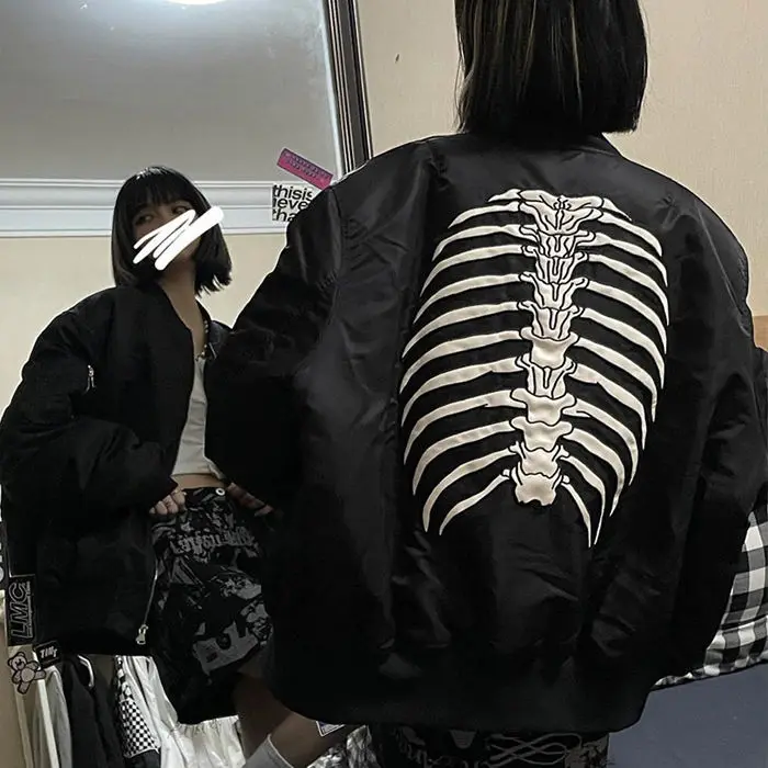 

Goth Skull Harajuku Punk Sweatshirt Women Long Sleeve Zipper Streetwear Tops Emo Dark Aesthetic Fairy Grunge Alt Clothes Men