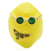 wulibaby cartoon lemon brooches for women unisex enamel wear glasses smile fruits casual party brooch pin gifts