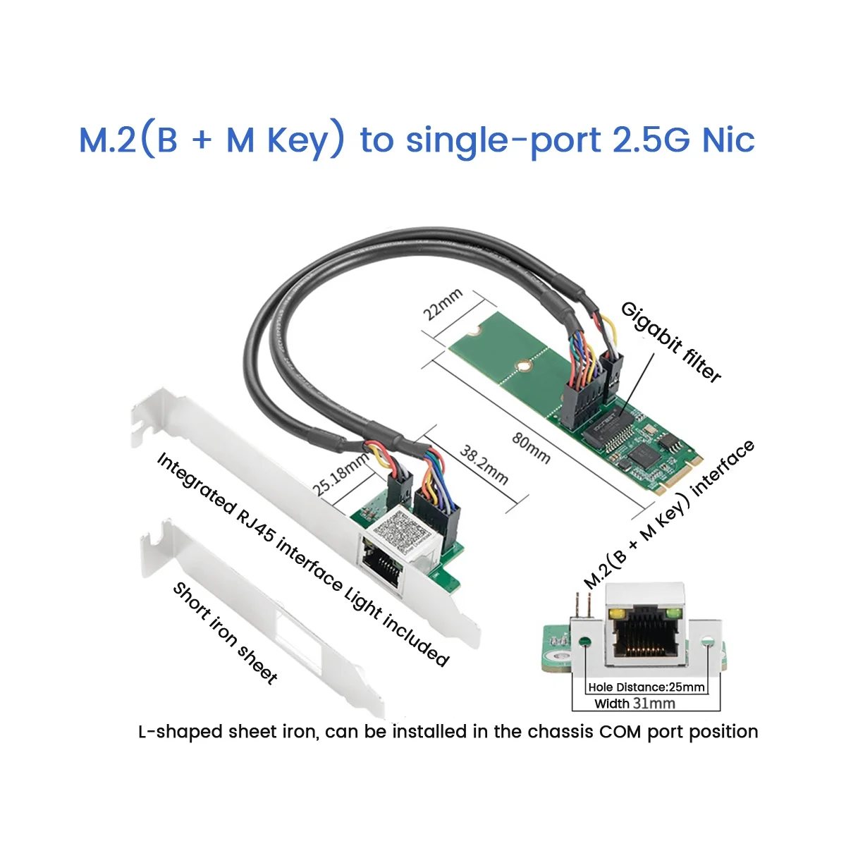 

I225 2.5G 2500Mbps M.2 B Key M Key to PCIe 2.5Gb Ethernet Card RJ45 LAN B/M Key Laptop Controler Card