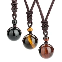 tiger eye stone lucky pendant necklaces for women rope chain round obsidian retro vintage party daily fashion jewelry