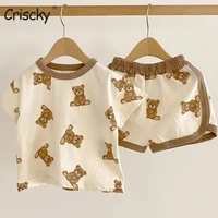 criscky 2022 kids clothes set toddler baby boy girl pattern casual tops child loose shorts 2pcs baby boy clothing outfit