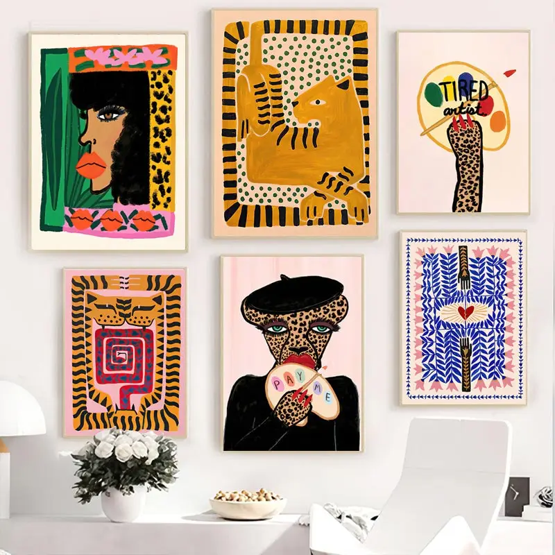 

Colorful Abstract Ancient Egypt Snake Leopard Woman Wall Art Canvas Painting Posters And Prints Wall Pictures For Bedroom Decor