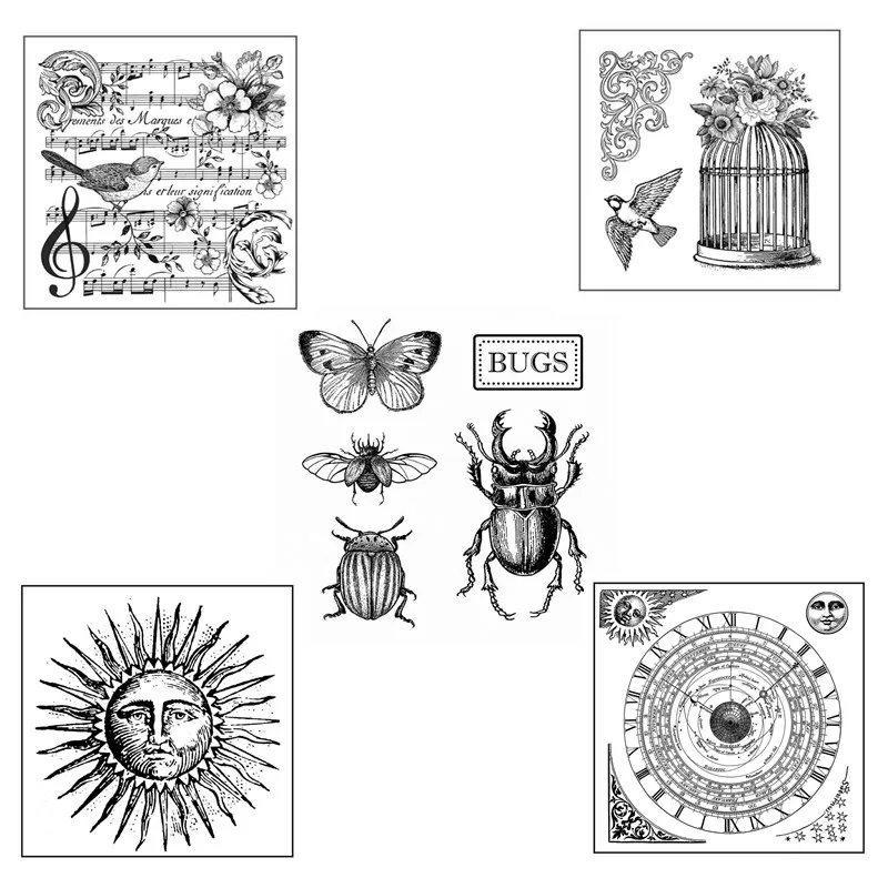 

2021 DIY New Arrivals Clear Stamps Seal For Scrapbooking and Card Making Sun Insect Steampunk Stamp Set Account Craft Set