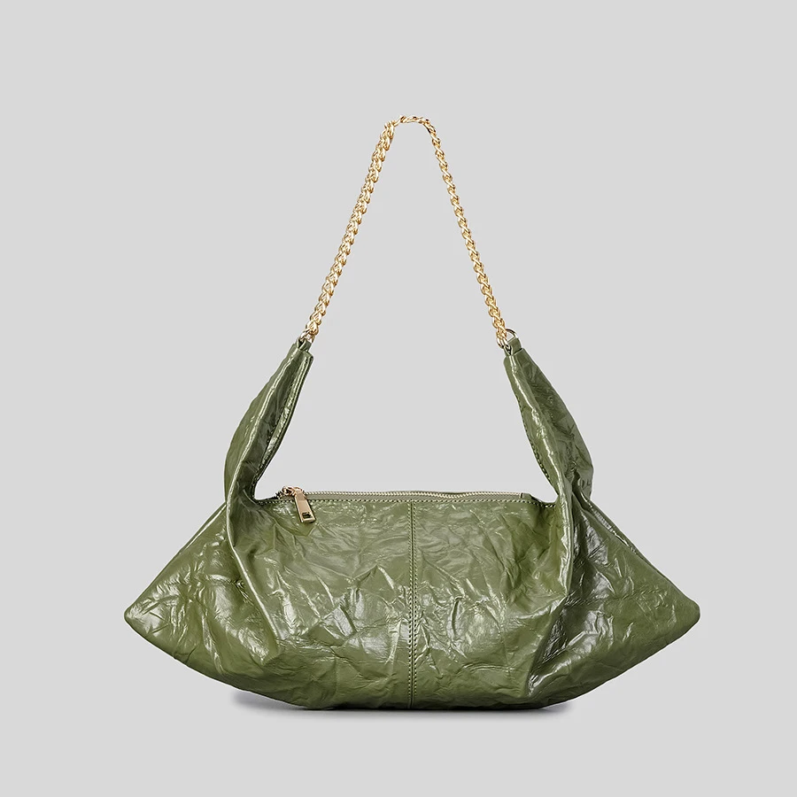 

Retro Pleats Soft Leather Big Tote for Women Chain Large Handbag Designer Shoulder Bag Female Casual Shopper Handle Bags Ins