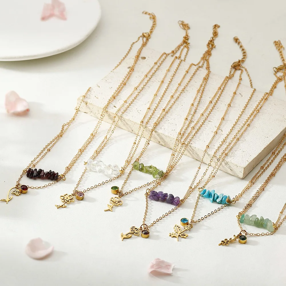 Ожерелье женское многослойное из нержавеющей стали с кристаллами 12 знаков