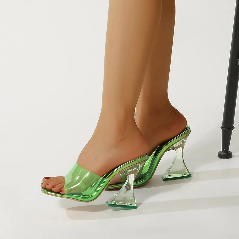 2022 Transparent PVC Sandals Women Pointed Clear Crystal Cup High Heel Stilettos Sexy Pumps Summer Shoes Peep Toe Women Pumps