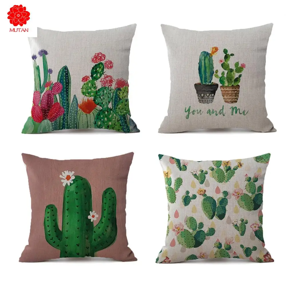 

YWZN Tropical Plants Cactus Pillow Case Linen Decorative Pillowcases Tropical Cactus Throw Pillow Case kussensloop almohada