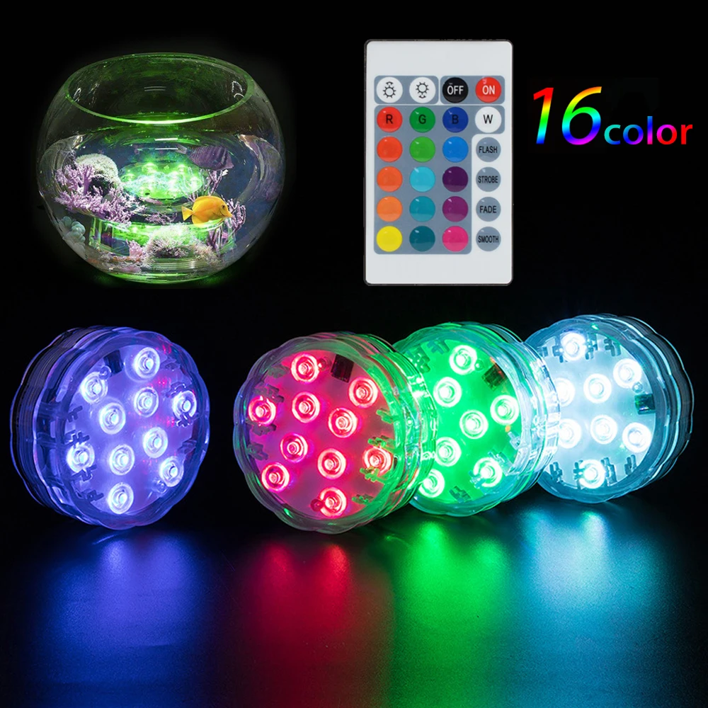

16Color Remote Controlled Submersible Light RGB Waterproof For Aquarium Fish Tank Light Swimming pool Night Lamp Without Battery