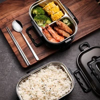 stainless steel insulated bento with spoon and chopsticks school double compartments students white collar portable lunch box