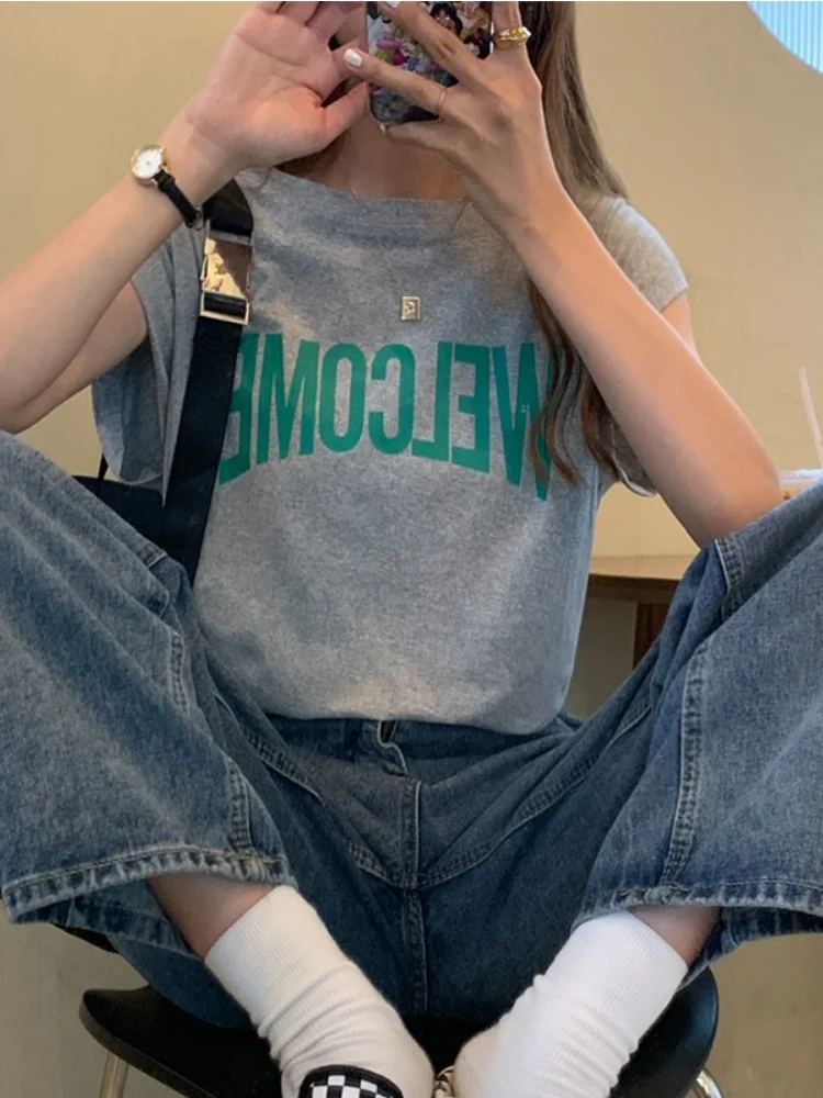 Серая футболка без рукавов из чистого хлопка Fat Sister женская летняя 2024 новый