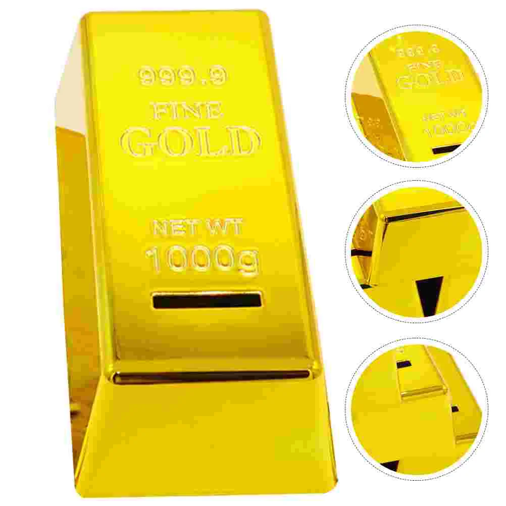 

Gold Bullion Piggy Bank Decor Home Bar Saving Pot Artificial Golden House Plastic Coins Plastic Delicate Coin Holder