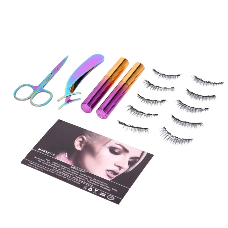 

5 Pairs Magnetic Eyelashes Reusable No Glue Need Quantum Eyelashes With Eyeliner Kit With Tweezers Eyebrow Scissors