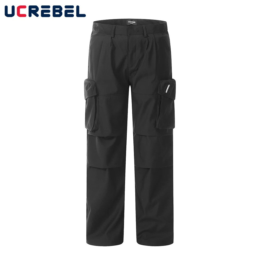 

Брюки-карго мужские Плиссированные, однотонные повседневные Прямые Штаны в стиле сафари, свободные брюки с карманами