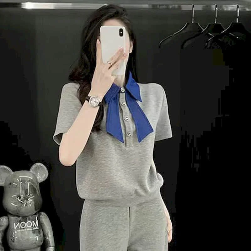 Женский спортивный костюм из двух предметов комплект пуловера с коротким