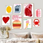 Настенная картина David Shrigley на холсте с изображением бургеров, мороженого, мяса, краба, манго, скандинавский постер, настенные картины для декора гостиной