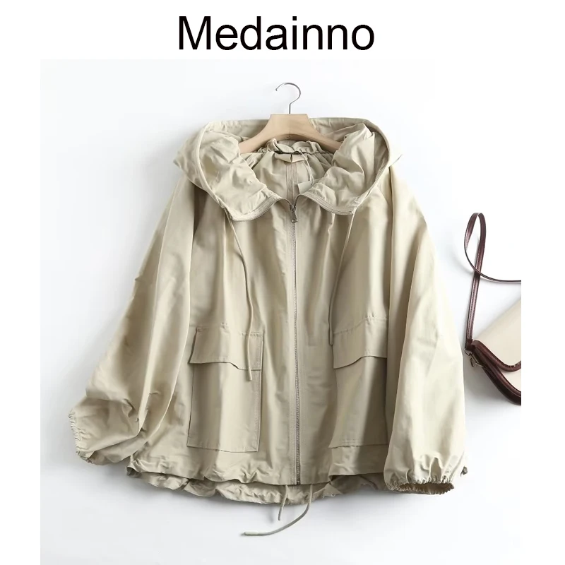 

Medainno 2023 Spring Autumn New Women Zippers Hooded Jackets Coat Solid Versatile Casual Simple Tops Female Fashion Chic