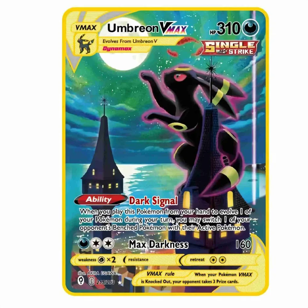 Карты с покемонами золотые металлические карты Tcg Umbreon Vmax Venusaur Gx Pikachu Vstar аниме