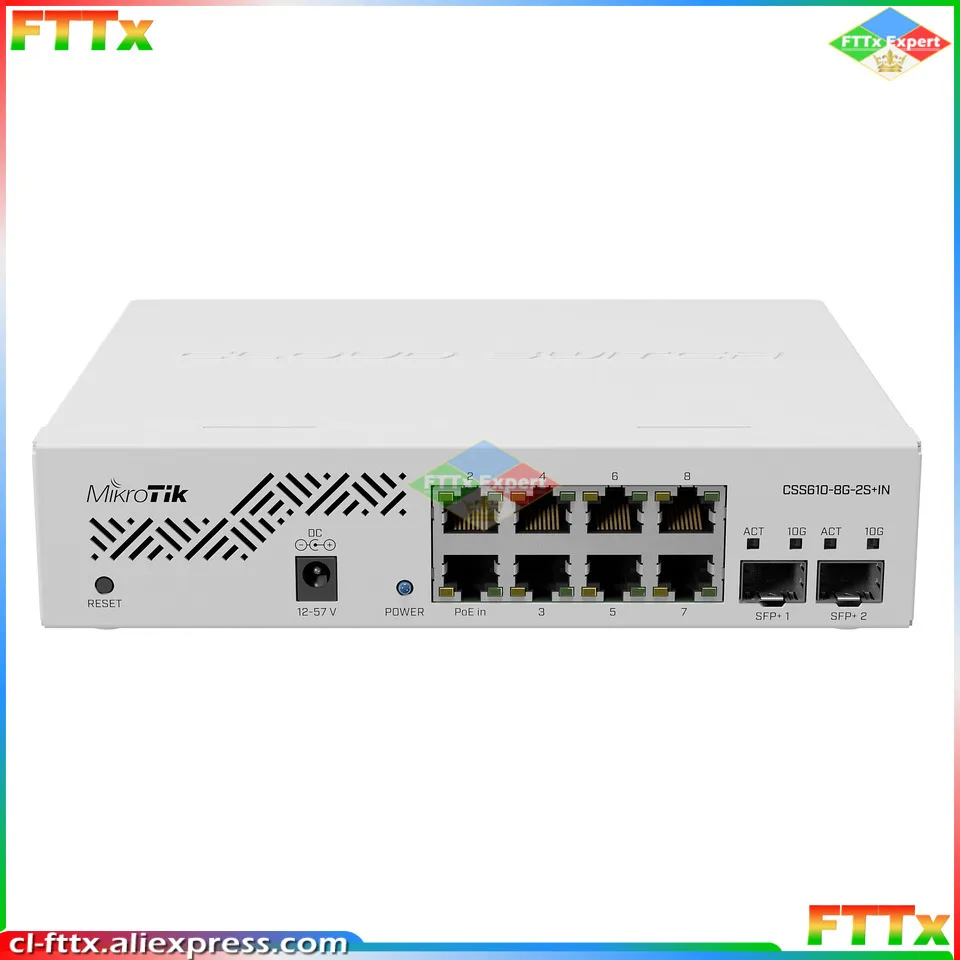 MikroTik CSS610-8G-2S+IN Eight 1G Ethernet ports and two SFP+ ports for 10G fiber connectivity Intelligent Managed Switch
