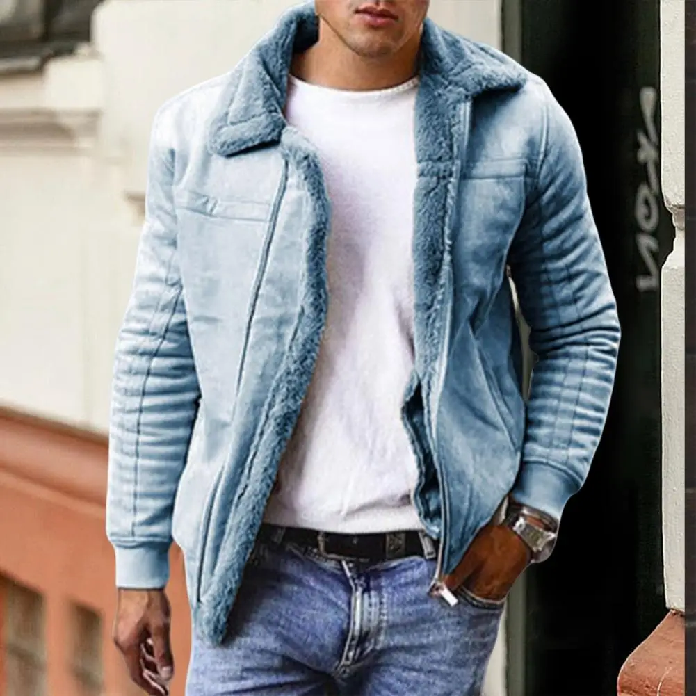 Chic Men Coat Soft Winter Coat Zipper Plus Size Heat Retention Men Winter Coat  Keep Warm