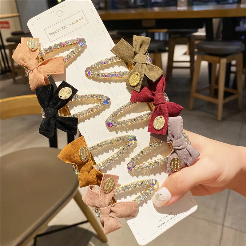 

7Pcs/Lot DIY Simple Multi Dazzling Drill Hair BB Clips Fabrics Bowknot Bang Hairpins Styling Tools Accessories HA946