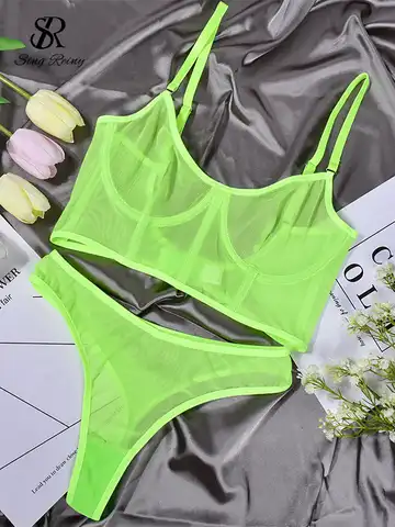 SINGREINY High Quality Sensual Sheer Underwear Suits Corset Club Mesh Bodycon Lingerie Women Y2K Sexy 2023 Erotic 2 Pieces Sets