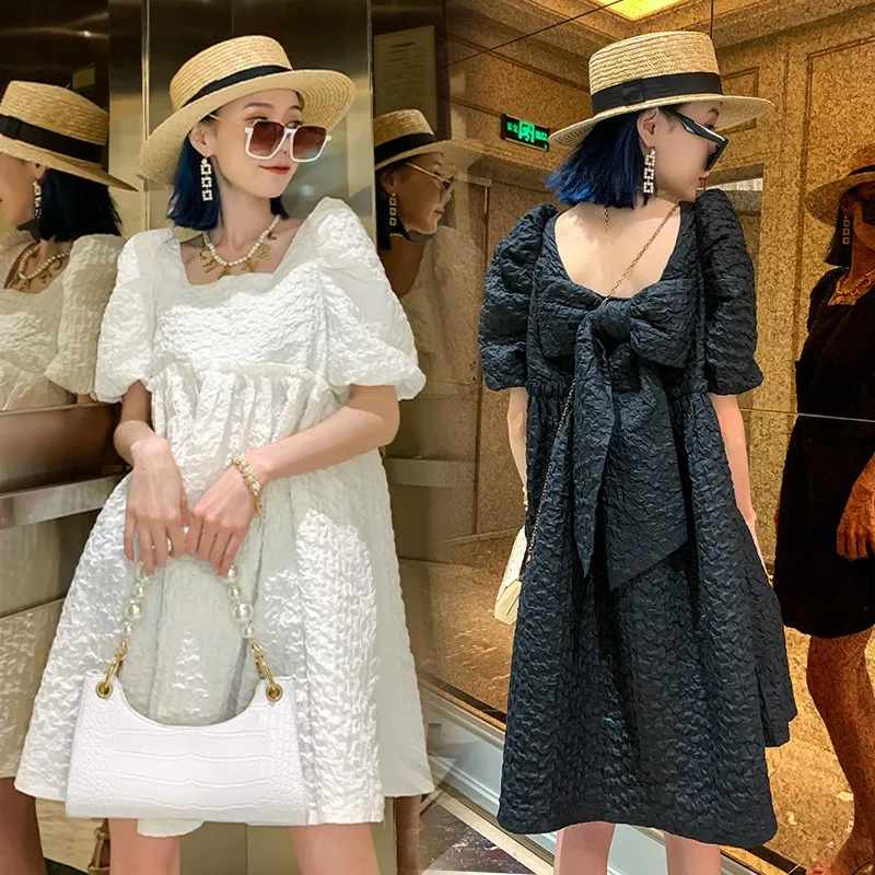 

Летнее праздничное платье для беременных женщин с квадратным вырезом и рукавом-бабочкой с открытой спиной и бантом милое платье принцессы милое платье для беременных