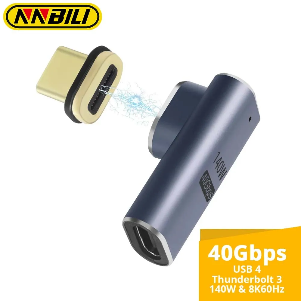 Магнитный адаптер USB C 90 градусов 40 Гбит/с 8K @ 140 Гц