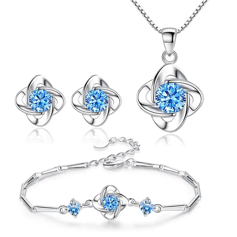 

Lucky Four-leaf Clover Suit Female Mori All-match Blue Leaf Earrings Romantic Leaf Clover Bracelet All-match Gift Free Shipping