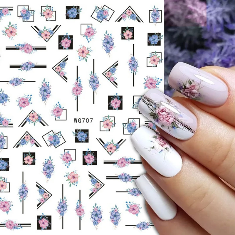 Geometric Lines Flowers Leaves 3D Nail Sticker Figure Woman Face Pattern Special Self Adhesive Nail Art Decals Manicures Sliders