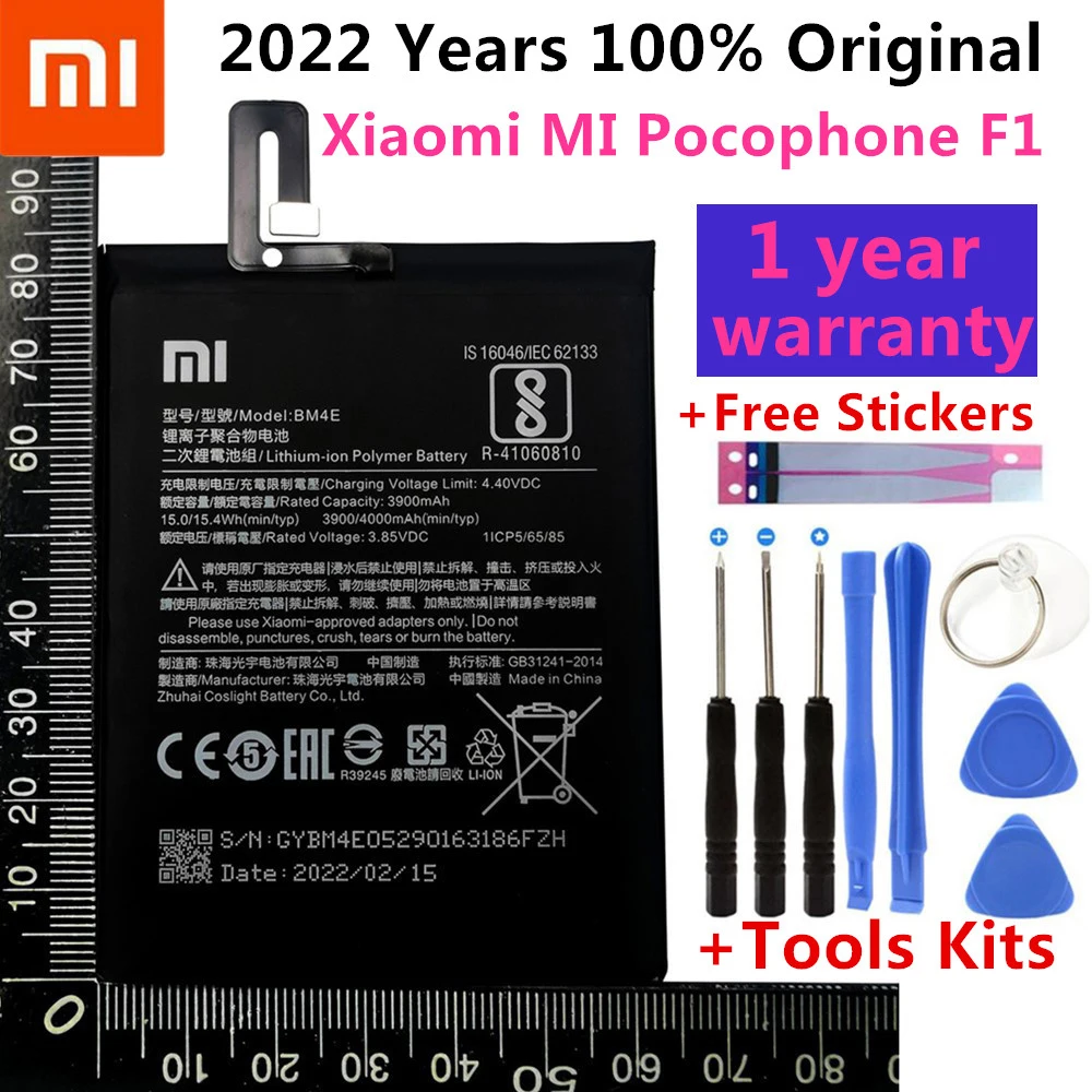 

2022 Original Replacement Battery BM4E For Xiaomi MI Pocophone F1 battery Authentic Phone Battery 4000mAh+Tool Kits+Stickers
