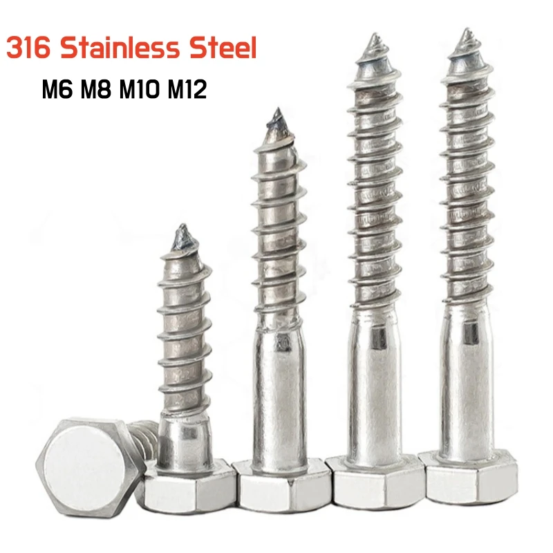 

1 ~ 5 шт. M6 M8 M10 M12 316 A4 Самонарезающий винт из нержавеющей стали с шестигранной головкой внешний винт с шестигранной головкой для работы по дереву