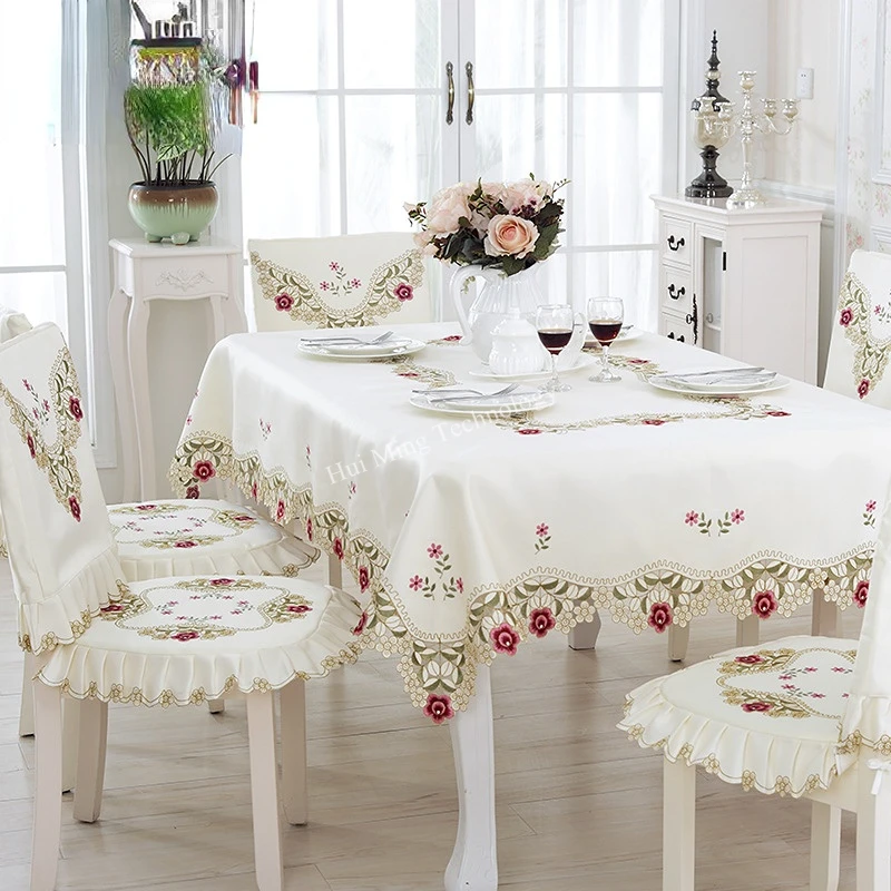 Table Cloth Luxury Embroidered Round Tablecloth For Table Juppe Dining Table Cover Fresh Flower Rose Flower Chair Cover Coffee