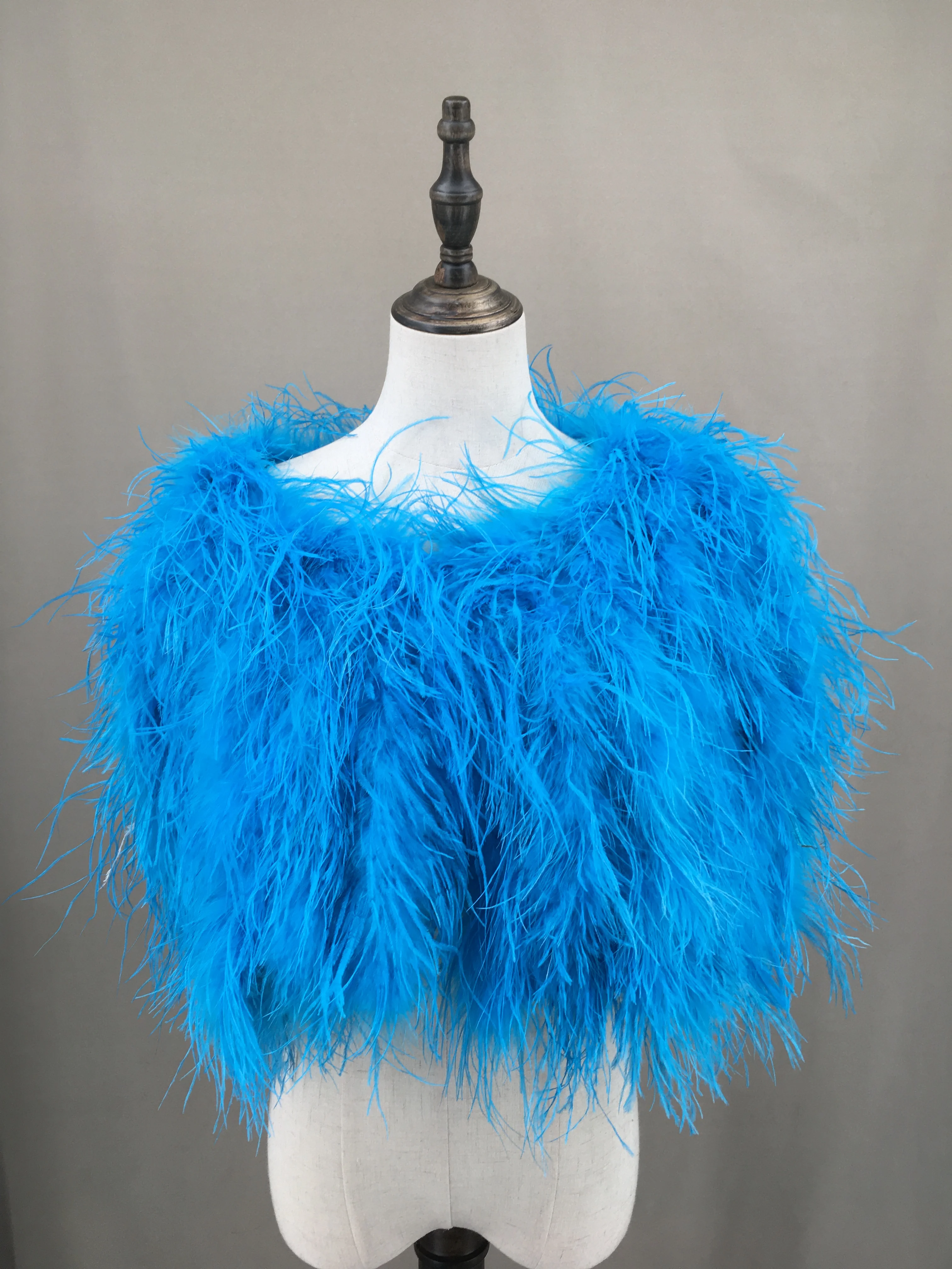 

stock on sale ostrich feather cape shawl for party dinner lake blue furry fluffy romantic luxurious bridsmaid wedding