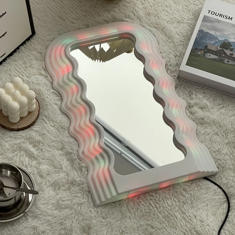 

Makeup Handheld Nordic Mirror Decor Light Portable Cool Wavy Display Mirror Maiden Design Macrame Miroir Mural Home Furniture
