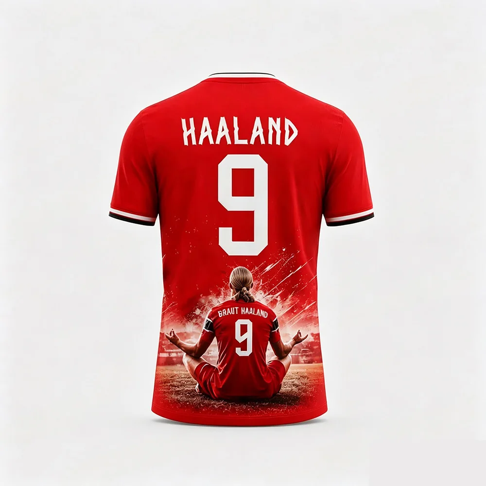Фото Футболка Haaland 9 Red Graphic T-Shirts для футбольных фанатов, новая летняя сетчатая майка 2026 года, мужская и женская повседневная спортивная футболка с коротким рукавом в стиле Y2K №4