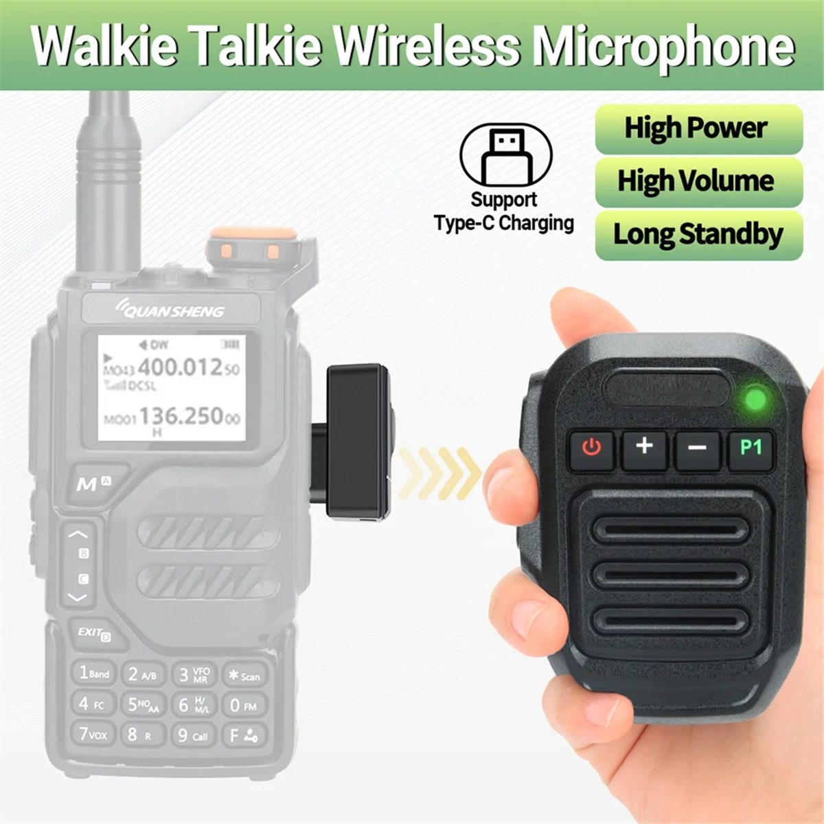 Беспроводной Bluetooth-микрофон ручной динамик микрофон Type-C для Baofeng UV-5R 5RH Quansheng UV-K5 K6