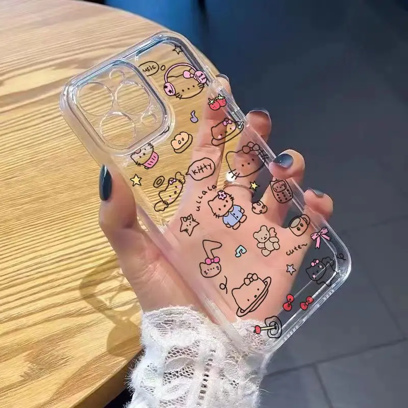 Sanrio Hello Kitty милый чехол для телефона iPhone 16 15 14 13 12 11 Mini Pro Max X XR XSMax 7 8 Plus SE20 прозрачный