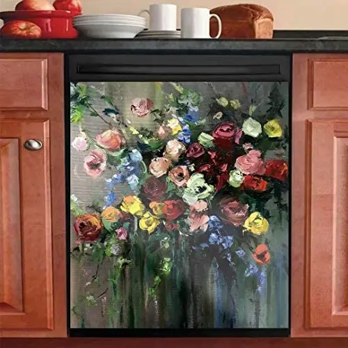 

Kitchen Decor Dishwasher Cover Magnetic Sticker,Rose Dish Washer Panel Decal,Flower Sticker Decorative Refrigerator Mom's Gift 2