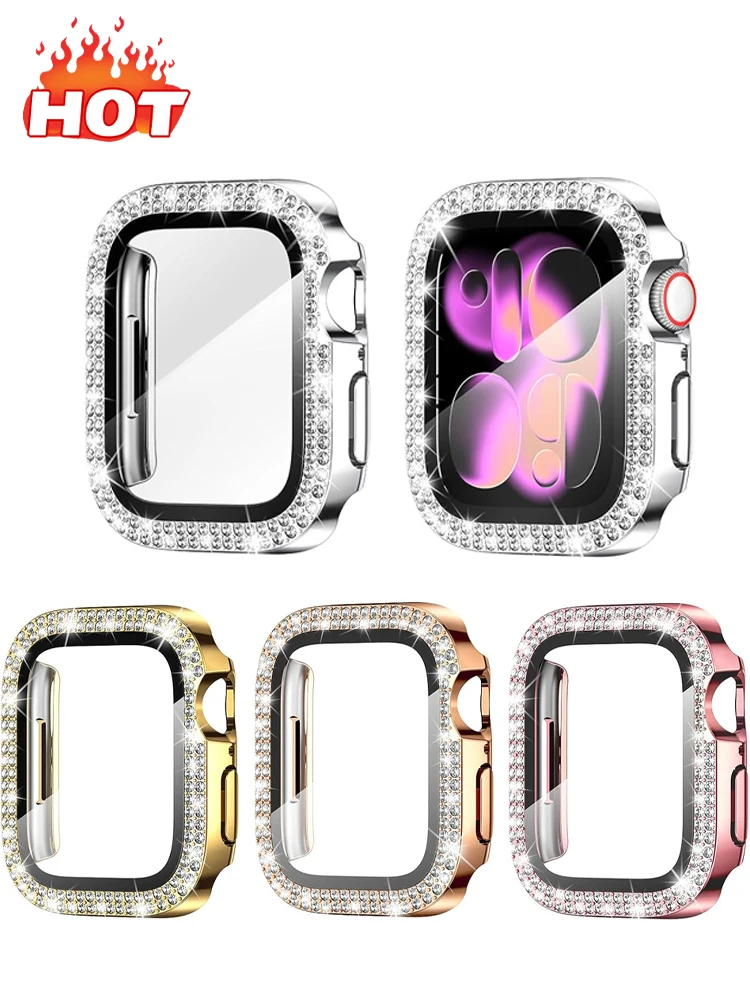 Фото Защитная пленка для экрана Apple Watch, чехол 10 11 42 мм 46 мм 38/40/41/44/45 мм, бампер с алмазным покрытием, закаленное стекло, серия 9 7 SE 6 8 5, защитная накладка №2