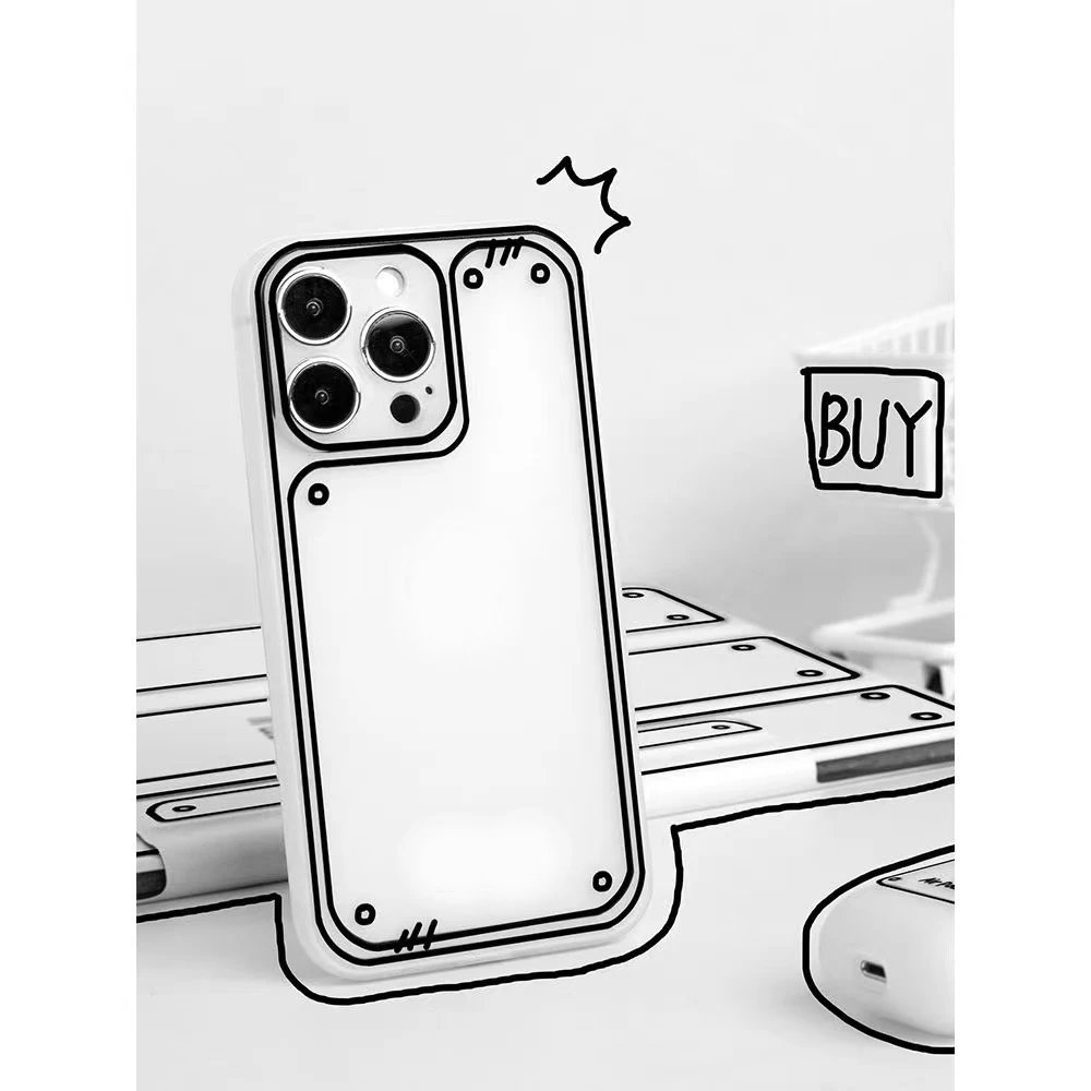 Two-dimensional Line Comic iPhone 13 Pro Max Phone Case Frosted Translucent Fro iPhone14 12 11 XS XR Silicone Protective Cover