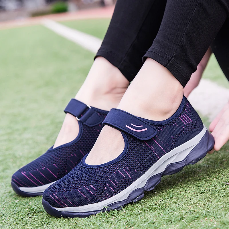 

Soft Sole Women Sneakers Round Toe Velcro Flat Shoes Comfortable Ladies Walking Shoes Breathable Nursing Shoes for Women