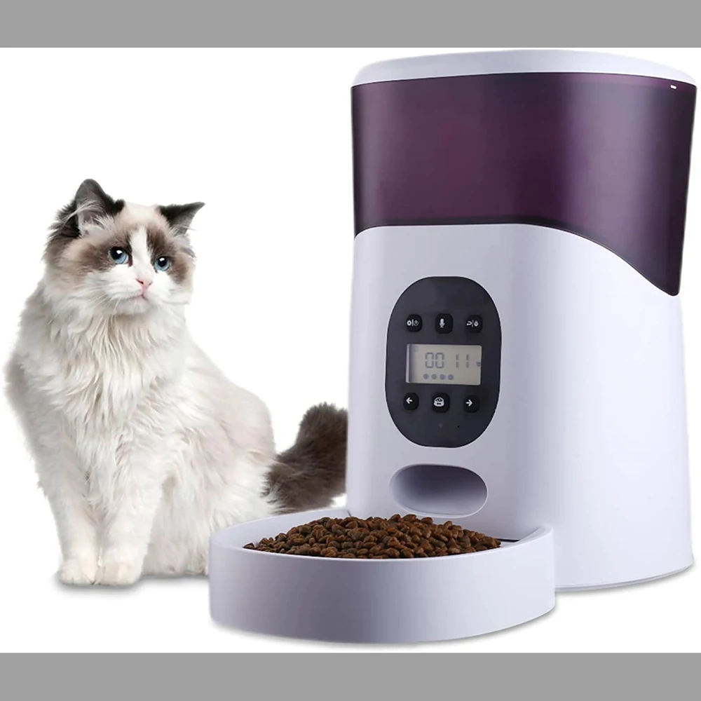 

Automatic Cat Feeder, 5L Pet Dry Food Dispenser Programmable Control 1-6 Meals Per Day Timed Pet Feeder 10s Voice Recorder
