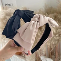 proly new fashion women headband wide side big bowknot hairband casual turban solid color headwear girls hair accessories