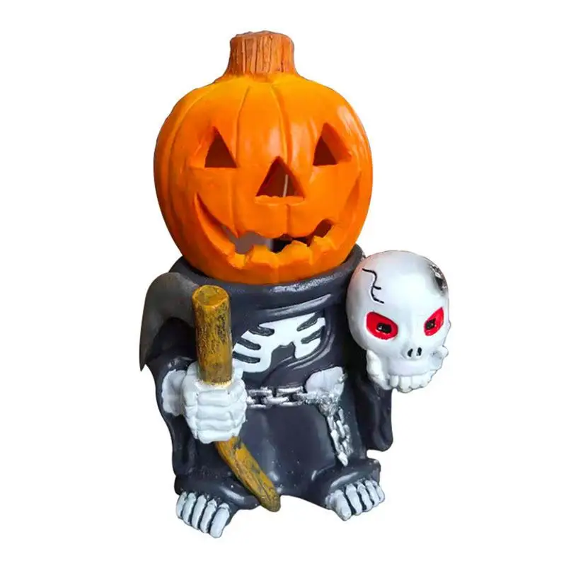 

Halloween Pumpkin Decorations Horror Glowing Statue Knight Mini Outdoor Figurine For Garden Patio Lawn Yard Table Lantern