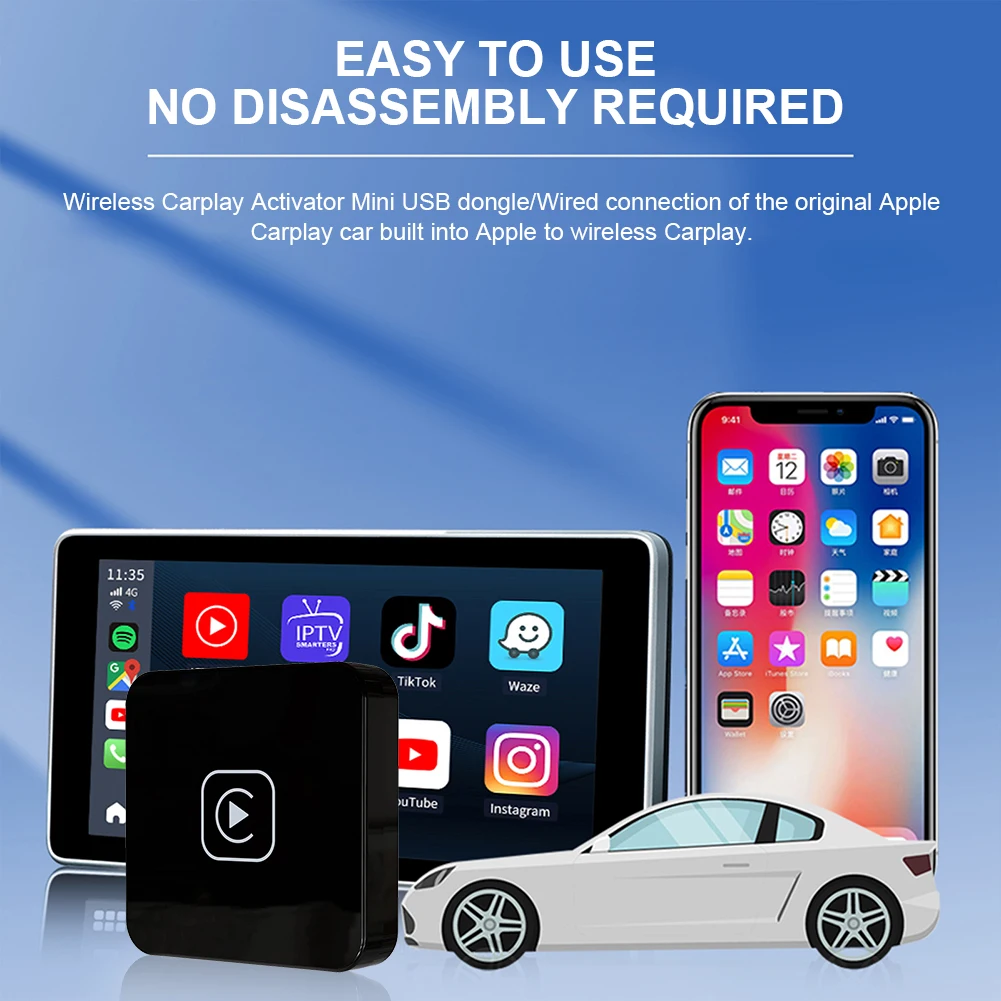 

Wireless Adapter Wifi Bluetooth-compatible Auto Connect Wireless Carplay Voice Control Carplay Dongle Activator for Car Upgrade