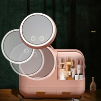 nieuwe cosmetische opbergdoos met spiegel led licht desktop make jewelry beauty case stofdicht lade organizer voor cosmetica