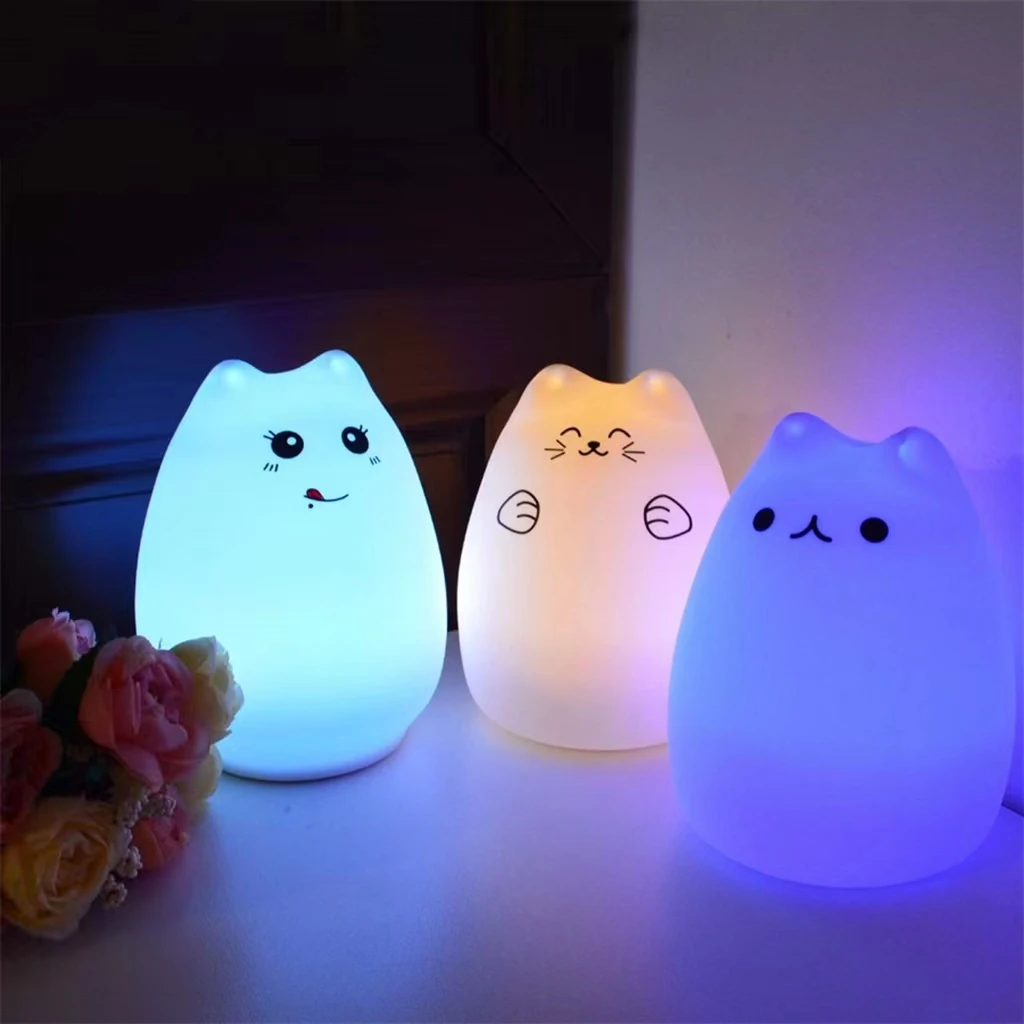 

Silicone Touch Sensor LED Night Light For Children Baby Kids 7 Colors 2 Modes Cat USB Charging LED Night Lamp Surface Touch Lamp