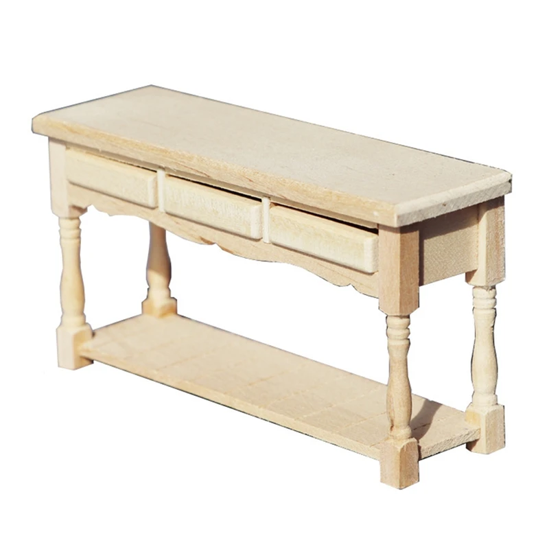 

1/12 Scale Dollhouse Miniature Unpainted Wood Table With Drawers Doll House Furniture Toys Accessories